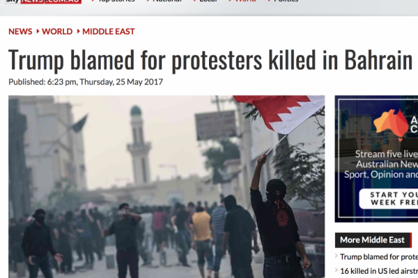 “سكاي نيوز” استراليا: تحميل ترامب مسؤولية مقتل محتجّين في البحرين